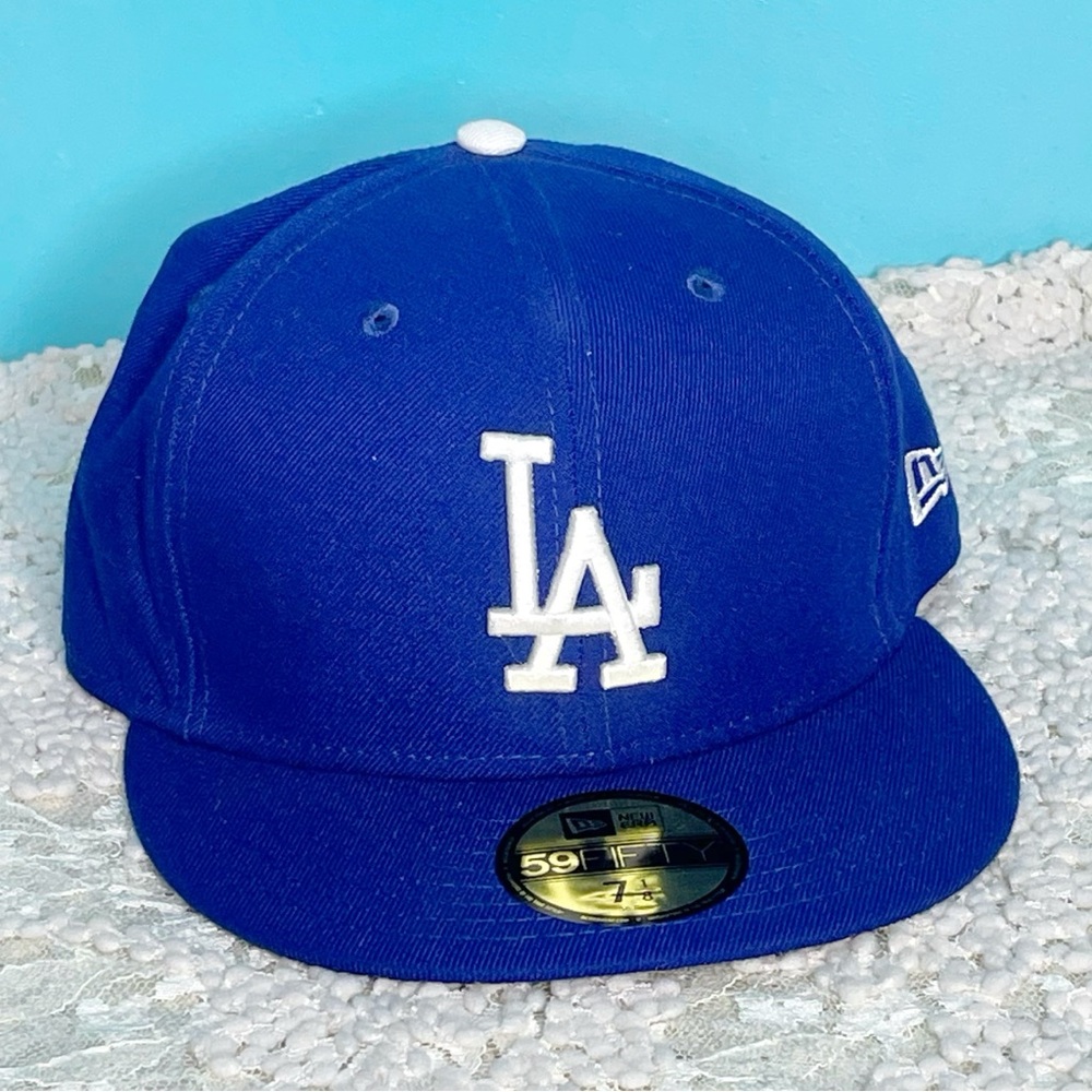 Los Angeles Dodgers Throwback LA MLB New Era 59FIFTY 7  1/8  Hat Cap Royal Blue